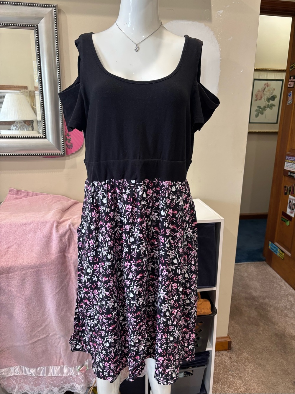 Torrid Cold-Shoulder Dress with Pink & White Floral Skirt